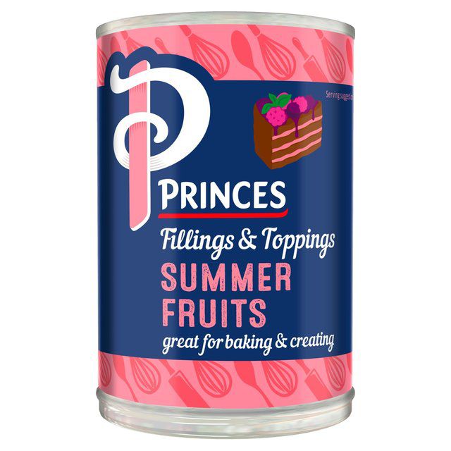 Princes Fruit Fillings and Topping Bundle- Black Cherry, Red Cherry, Summer Fruits and Apple 395g x 8 Tins