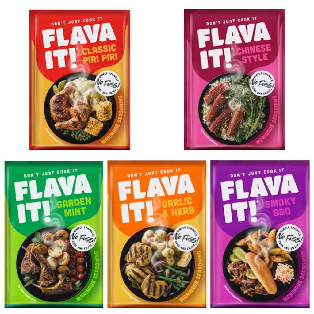 Flava It Marinade Bundle Piri Piri, Chinese Style, Garden Mint, Garlic & Herb and Smoky BBQ 35g - pack of 10