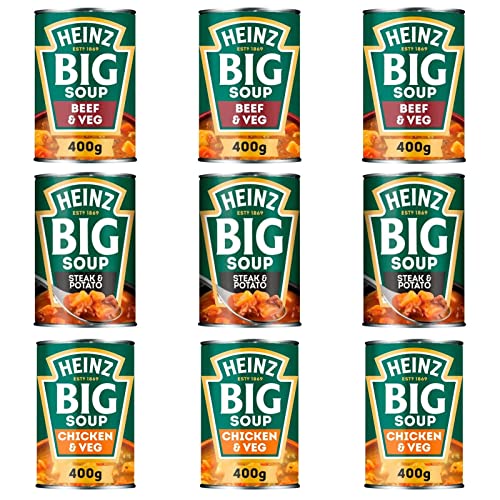 Heinz - Big Soup Bundle Bundle 9 x Tins (400g) Beef & Veg, Steak & Potato and Chicken & Veg.